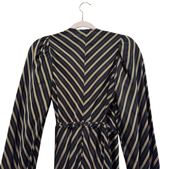 GANNI Striped Long Sleeve Wrap Maxi Dress Size EU 36/S/US 4 Black Gold - Picture 12 of 16